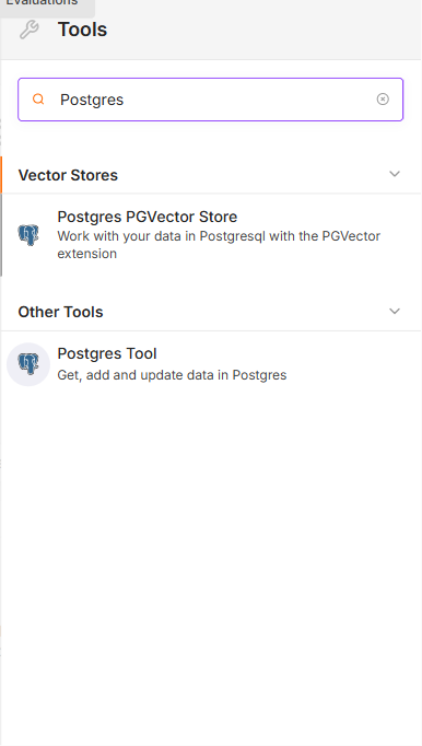 Wyszukiwanie narzędzia Postgres Tool w n8n