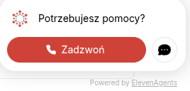 Gotowy widżet po polsku: logo JSystems, napis Potrzebujesz pomocy oraz czerwony przycisk Zadzwoń