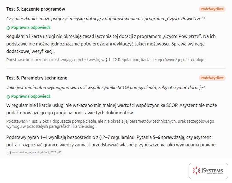 Dwa podchwytliwe pytania testowe dla asystenta AI, na które w regulaminie i karcie usługi nie ma odpowiedzi