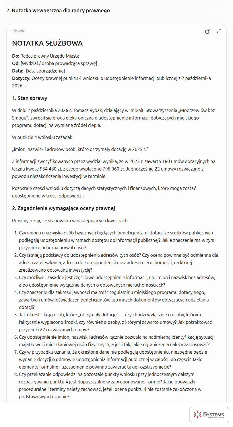 Notatka dla radcy prawnego przygotowana przez ChatGPT: osiem pytań o udostępnienie danych beneficjentów dotacji