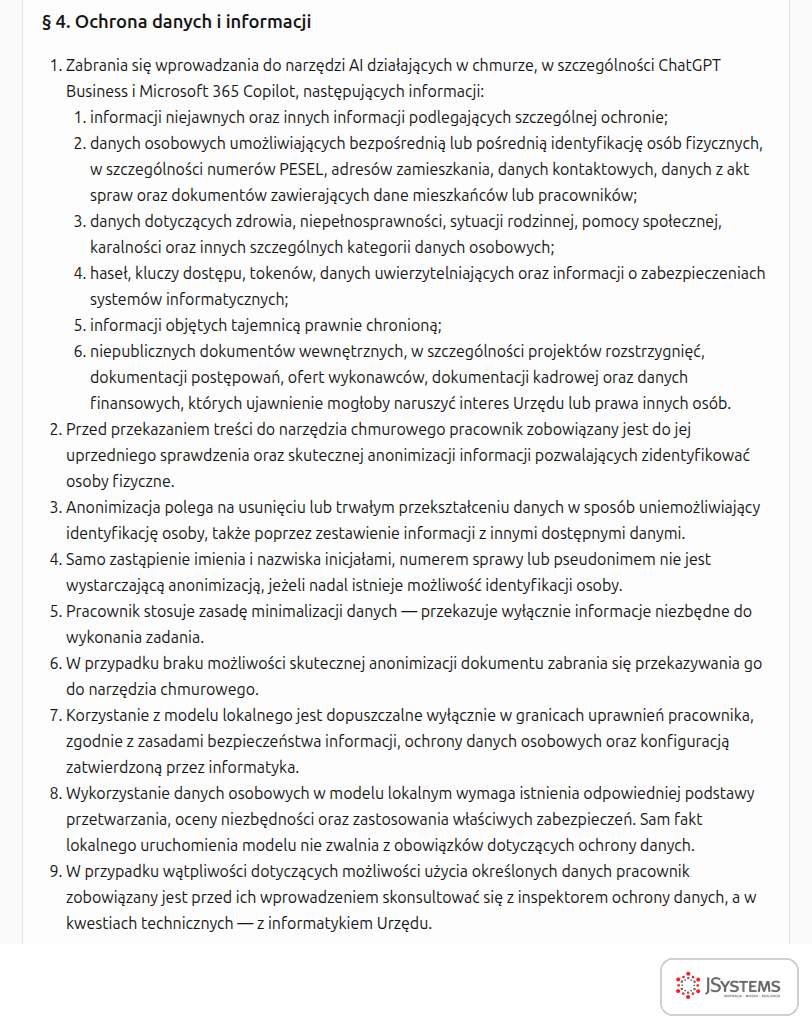 Paragraf o ochronie danych w projekcie zarządzenia o AI: czego nie wolno wprowadzać do narzędzi chmurowych