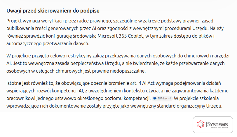 Uwagi ChatGPT do projektu zarządzenia o AI: weryfikacja przez radcę prawnego, restrykcyjny zakaz i art. 4 AI Act