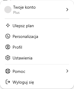 Menu konta ChatGPT z opcją Personalizacja