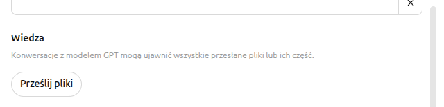 Sekcja Wiedza z przyciskiem Prześlij pliki