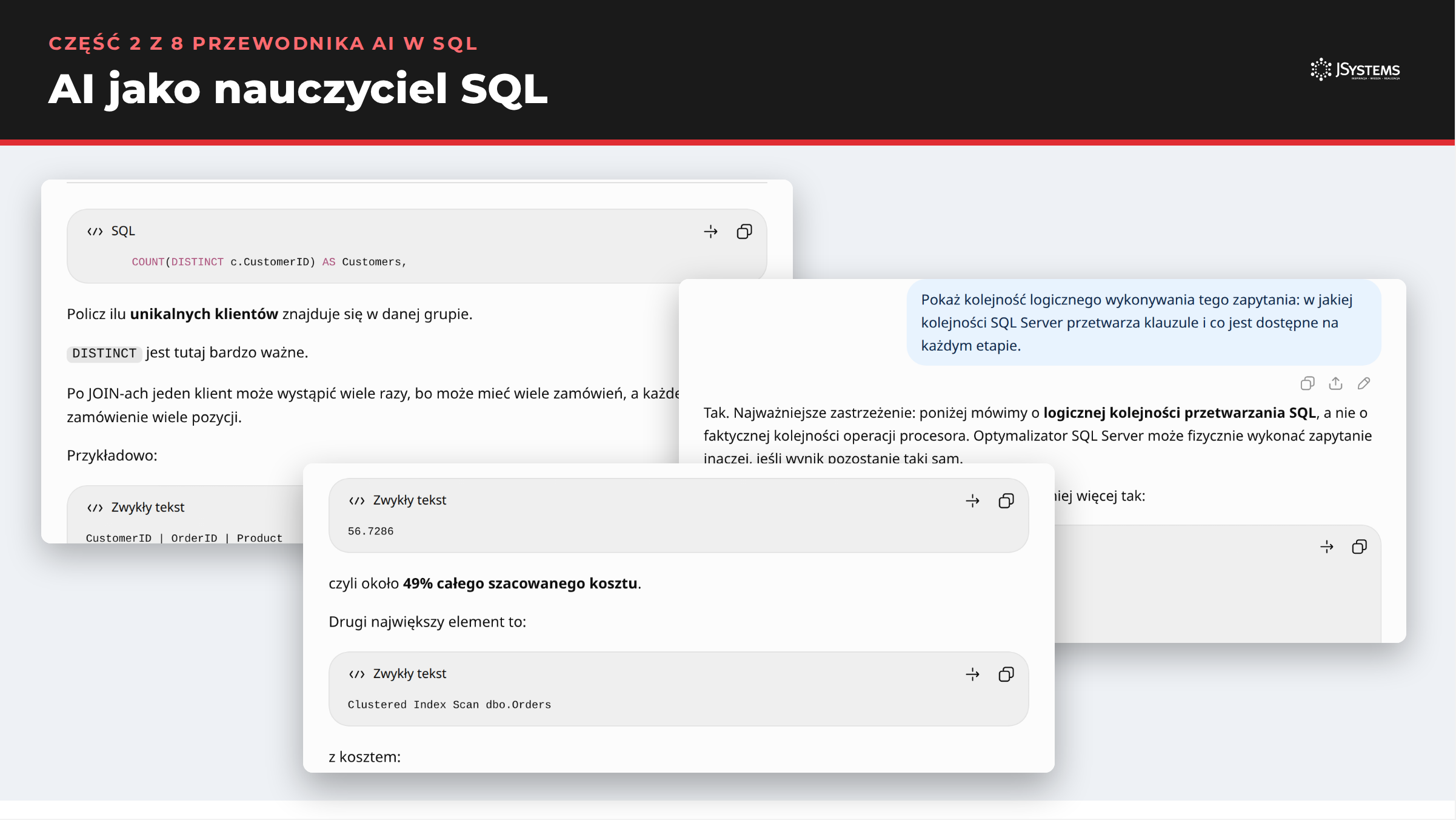 AI jako nauczyciel SQL: zrzuty z ChatGPT i SQL Server Management Studio z części 2 przewodnika AI w SQL