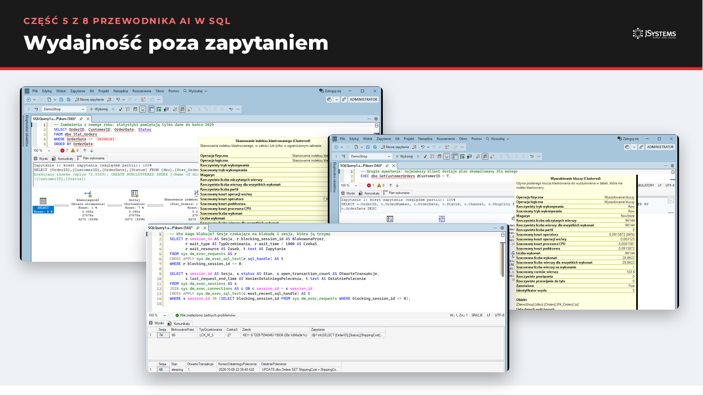 Wydajność poza zapytaniem: zrzuty z ChatGPT i SQL Server Management Studio z części 5 przewodnika AI w SQL