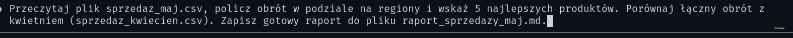 Okno Claude Code z wpisanym poleceniem po polsku