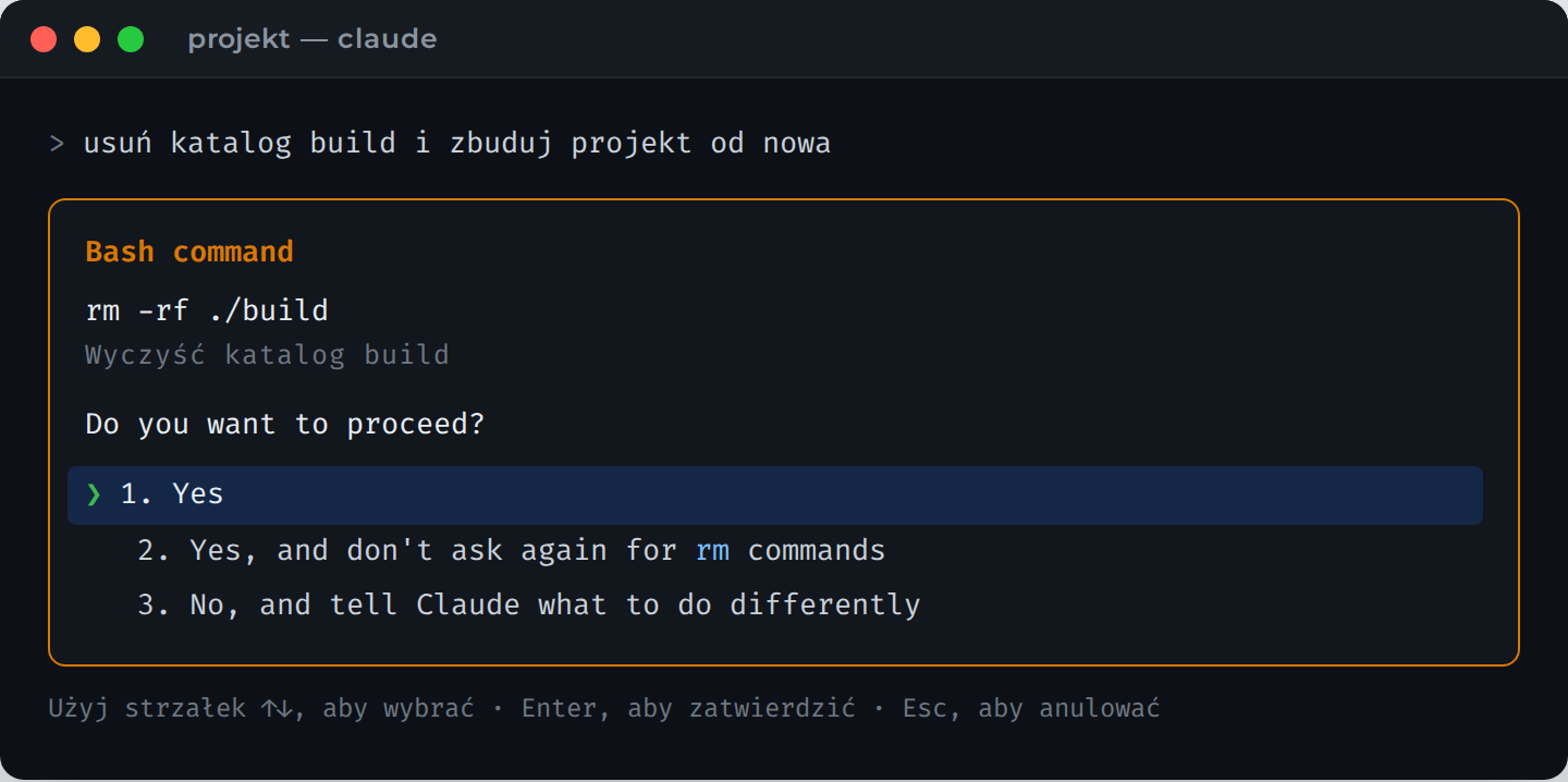 Interaktywny prompt uprawnień Claude Code