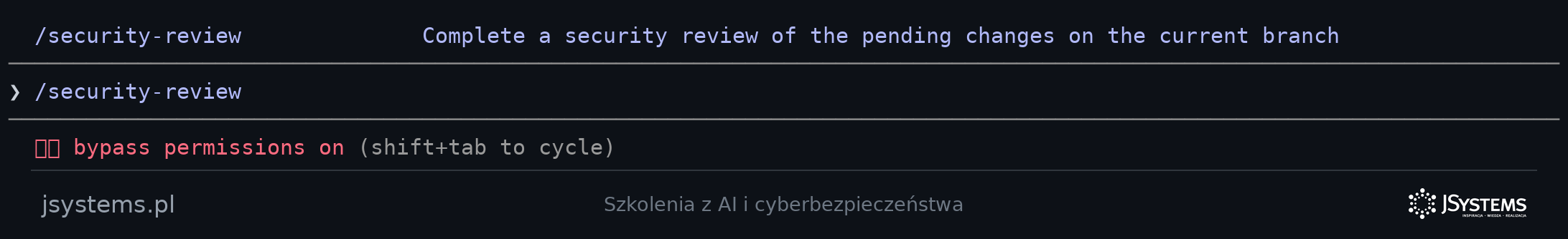 Wywołanie komendy /security-review w Claude Code z podpowiedzią opisu