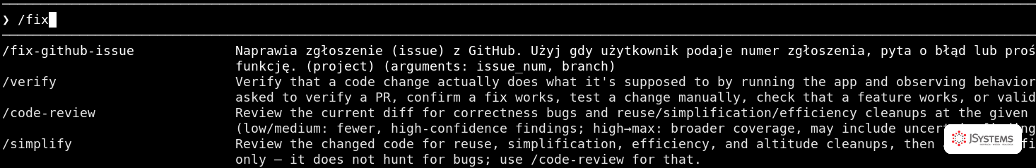 Autocomplete skills w Claude Code - wpisanie / pokazuje listę dostępnych skills