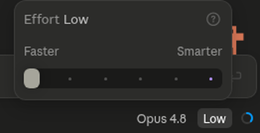 Suwak effort w aplikacji desktopowej ustawiony na low