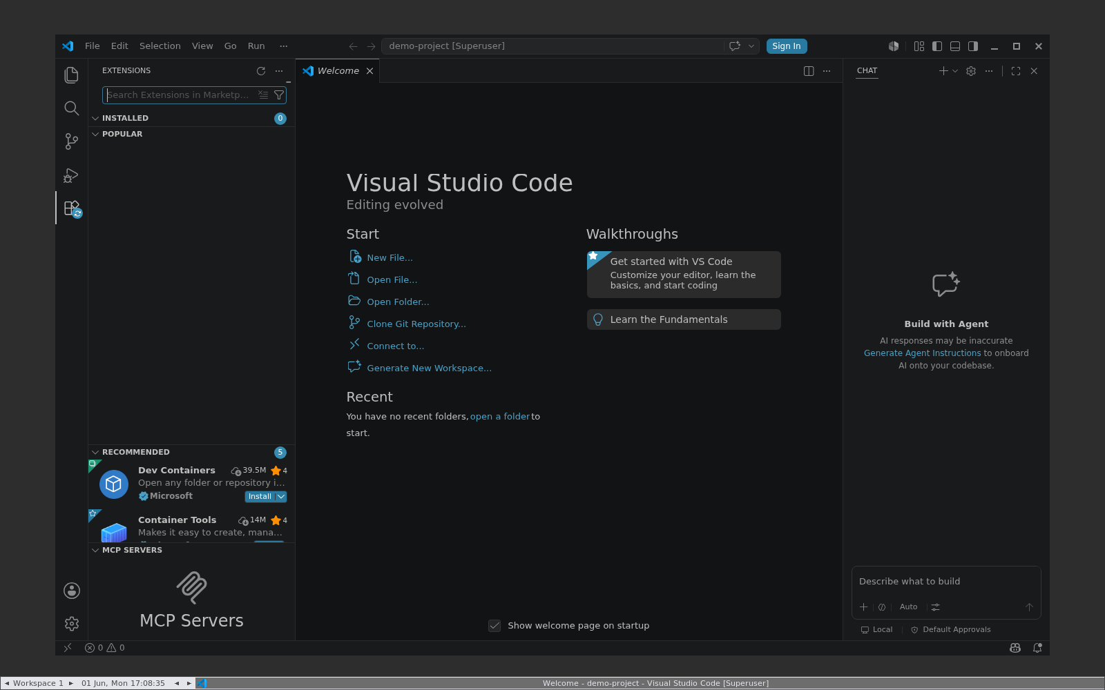 VS Code -  panel rozszerzeń Extensions Marketplace