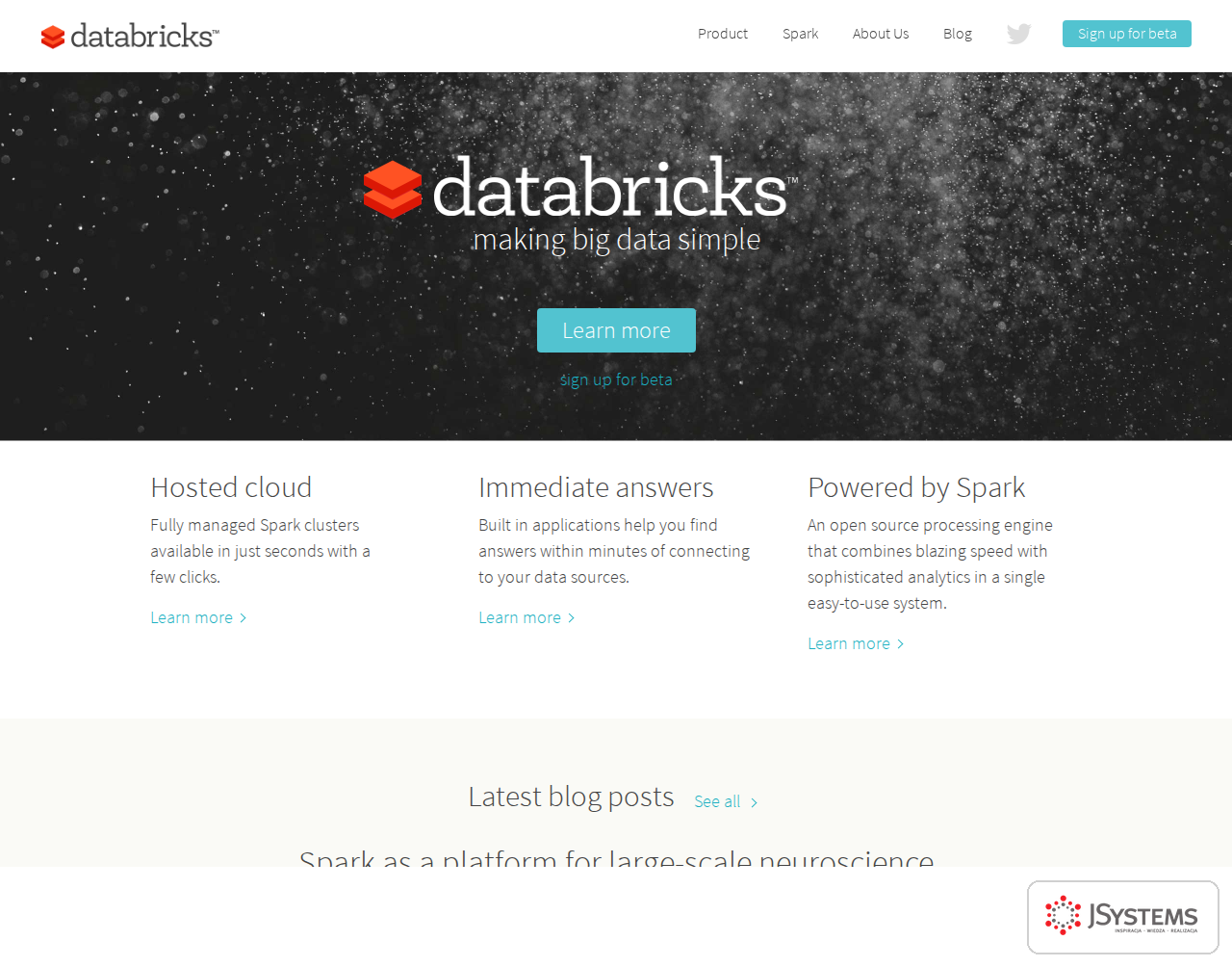 Strona Databricks z 2014 roku w Wayback Machine z zapowiedzią platformy Databricks Cloud opartej na Apache Spark