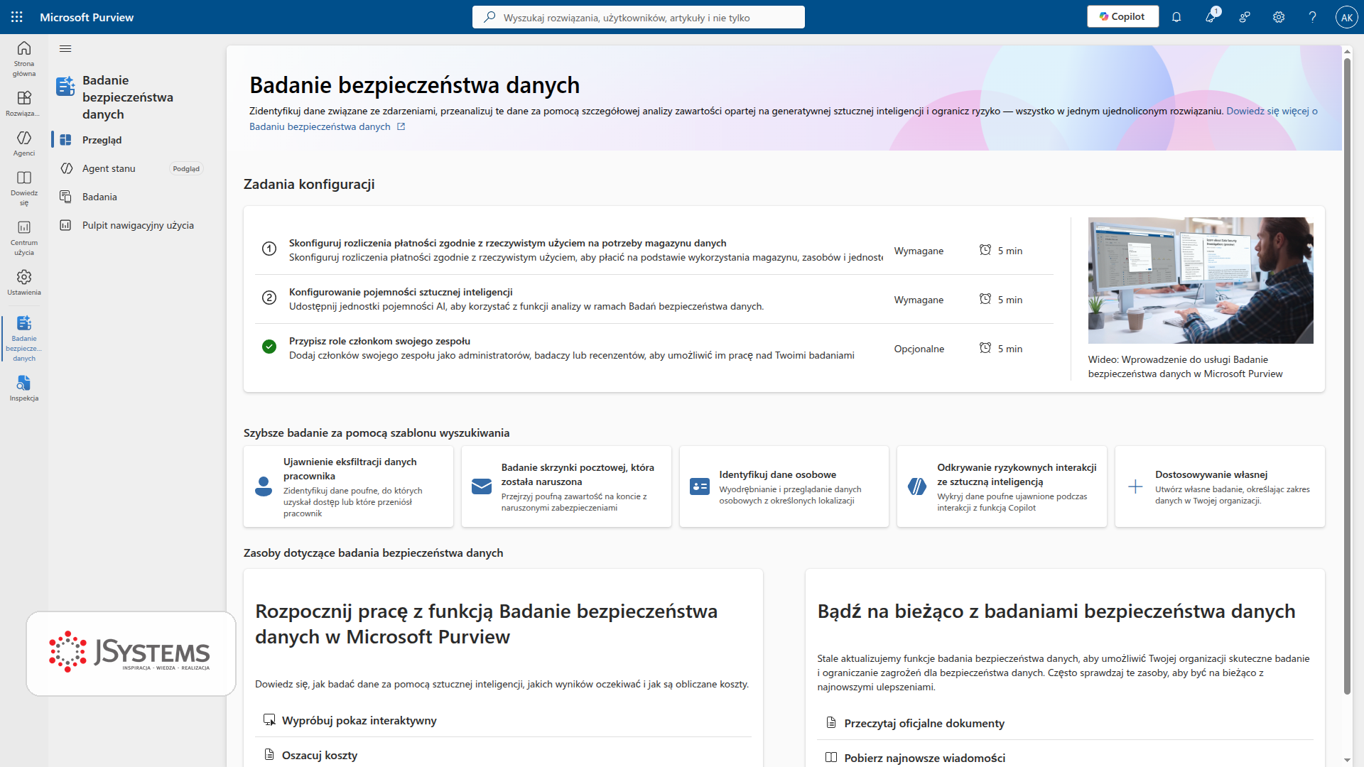 Lista rozwiazan w portalu Microsoft Purview: ochrona informacji, zapobieganie utracie danych, zarzadzanie ryzykiem wewnetrznym i inspekcja
