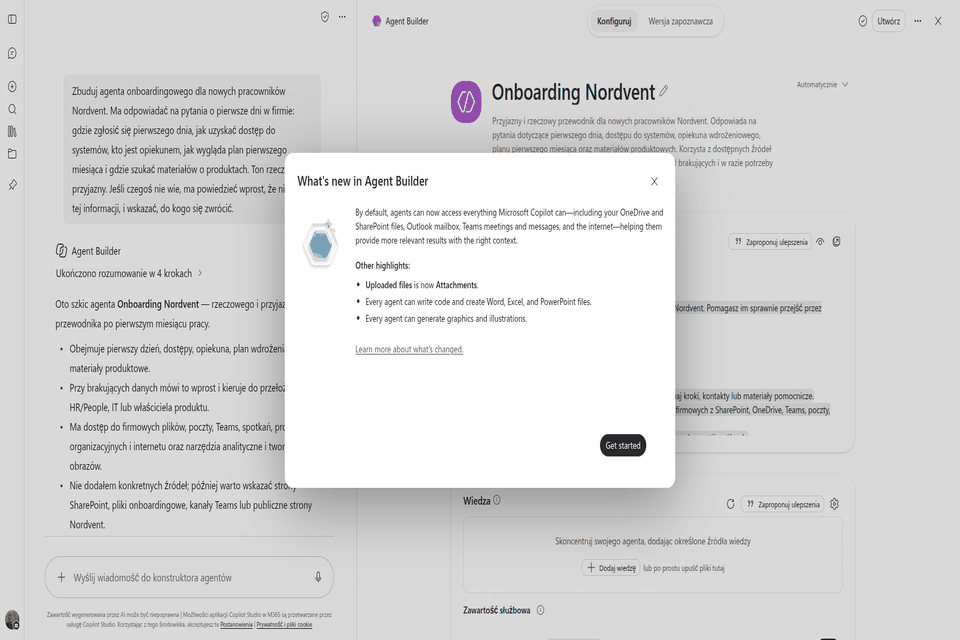 Zrzut z lekcji: Agenci Copilot i Copilot Studio
