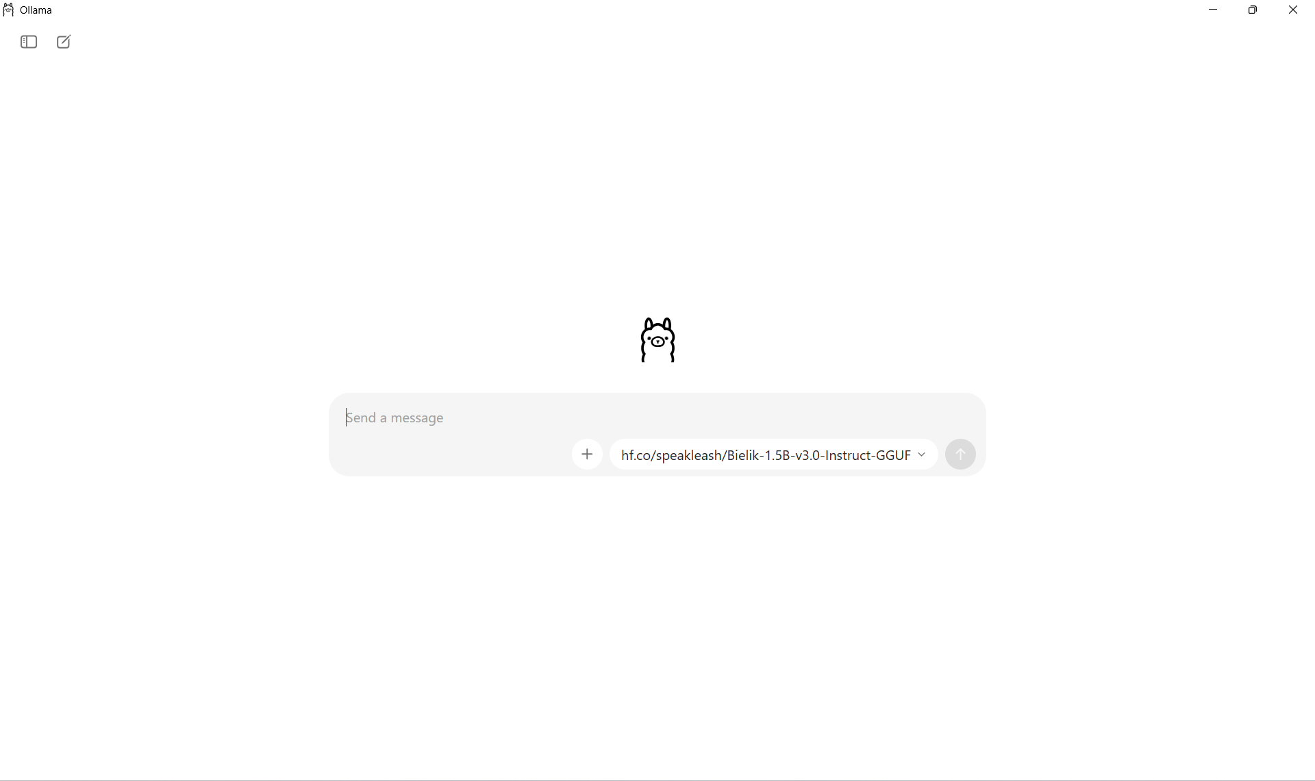 Aplikacja desktopowa Ollama - ekran powitalny z polem do wpisania pytania
