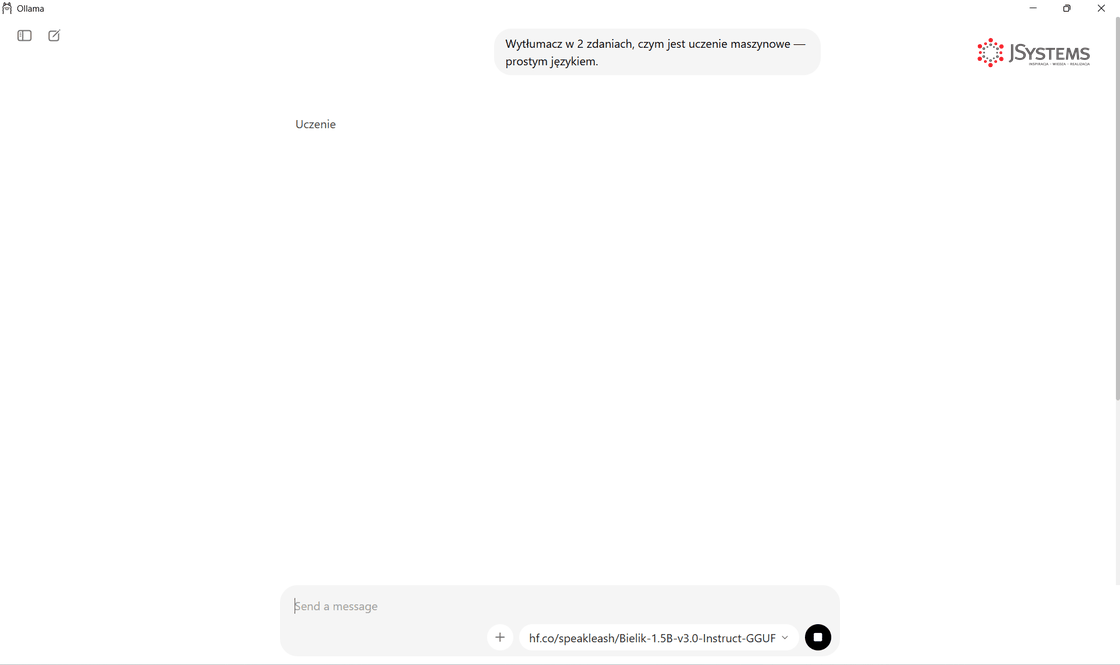 Animacja - odpowiedz modelu pojawia sie na zywo w oknie aplikacji Ollama