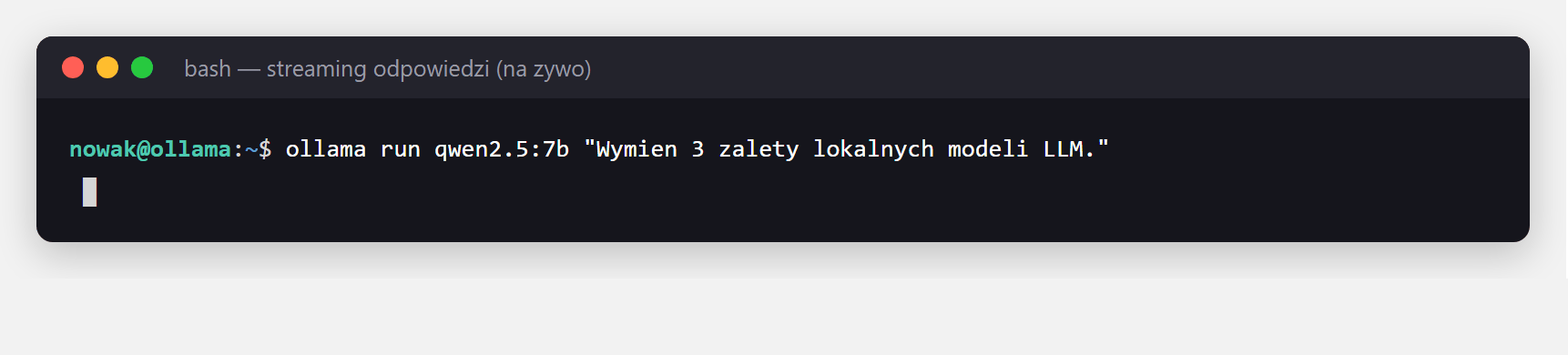 Animacja - odpowiedz modelu pojawia sie na zywo w terminalu, slowo po slowie