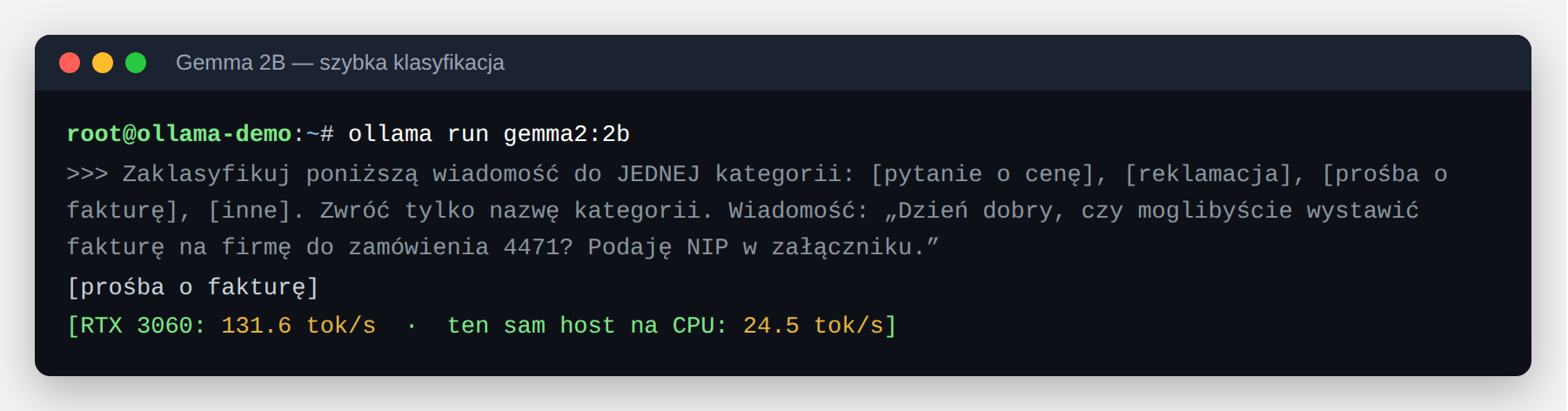 Mały model klasyfikuje wiadomość klienta