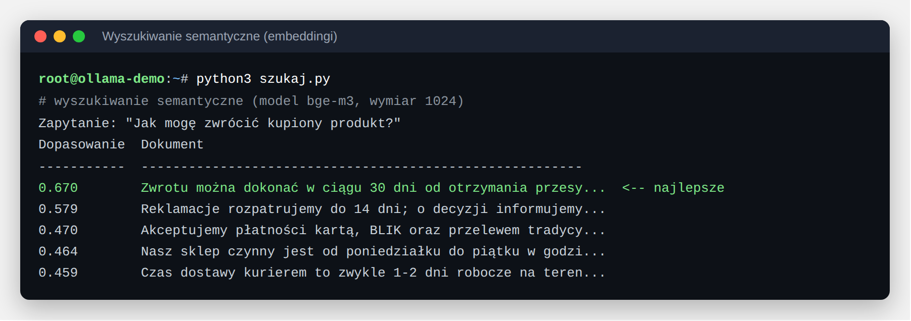 Wyszukiwanie semantyczne z modelem embeddingowym