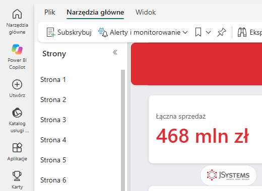 Menu Plik raportu w usłudze Power BI: Zapisz jako, Pobierz ten plik, Eksportuj, Drukuj tę stronę, Osadź raport, Generuj kod QR, Dodaj do ulubionych, Zarządzaj dostępem, Ustawienia