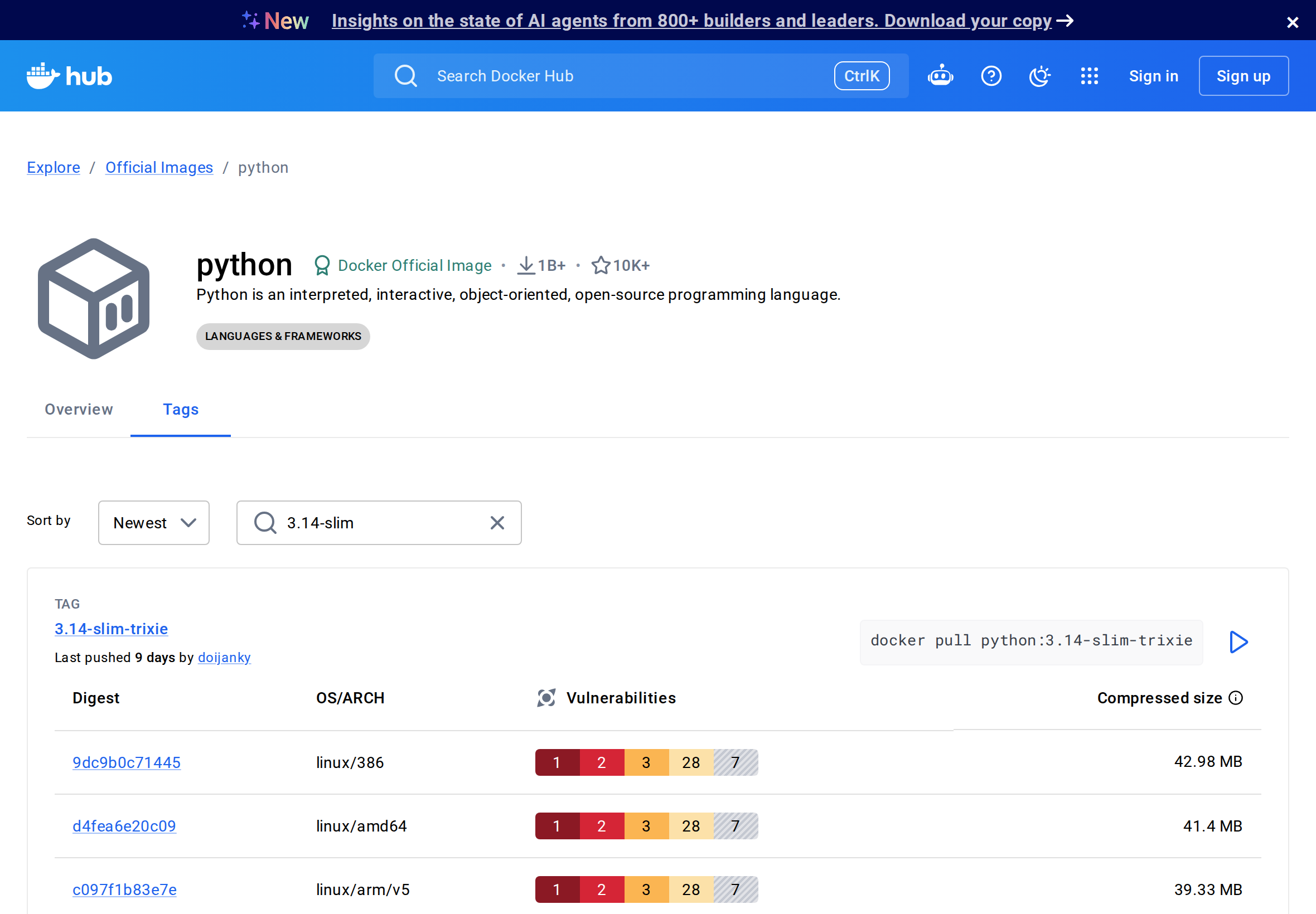 Obrazy python:3.14 na Docker Hub