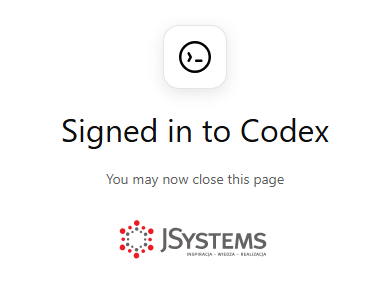 Ekran potwierdzenia Signed in to Codex z informacją, że można zamknąć stronę przeglądarki